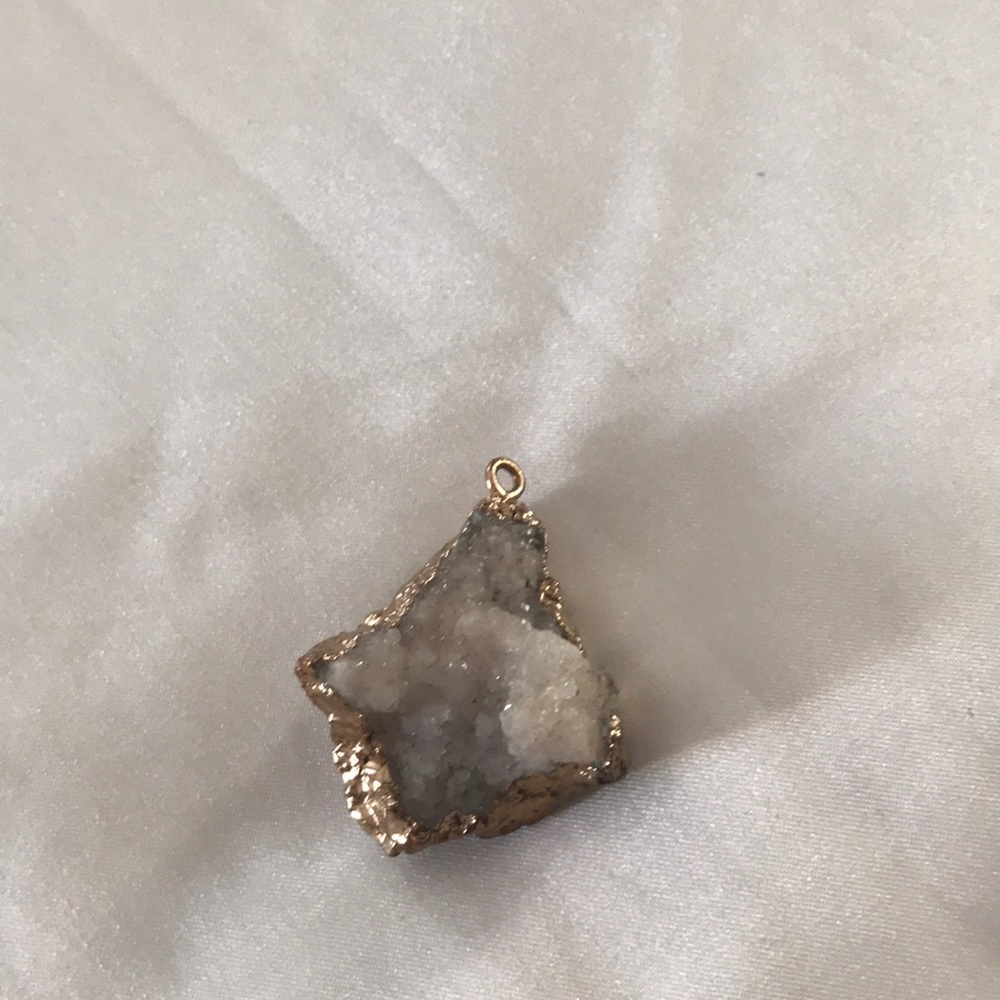 White Quartz necklace charm gold tone surround